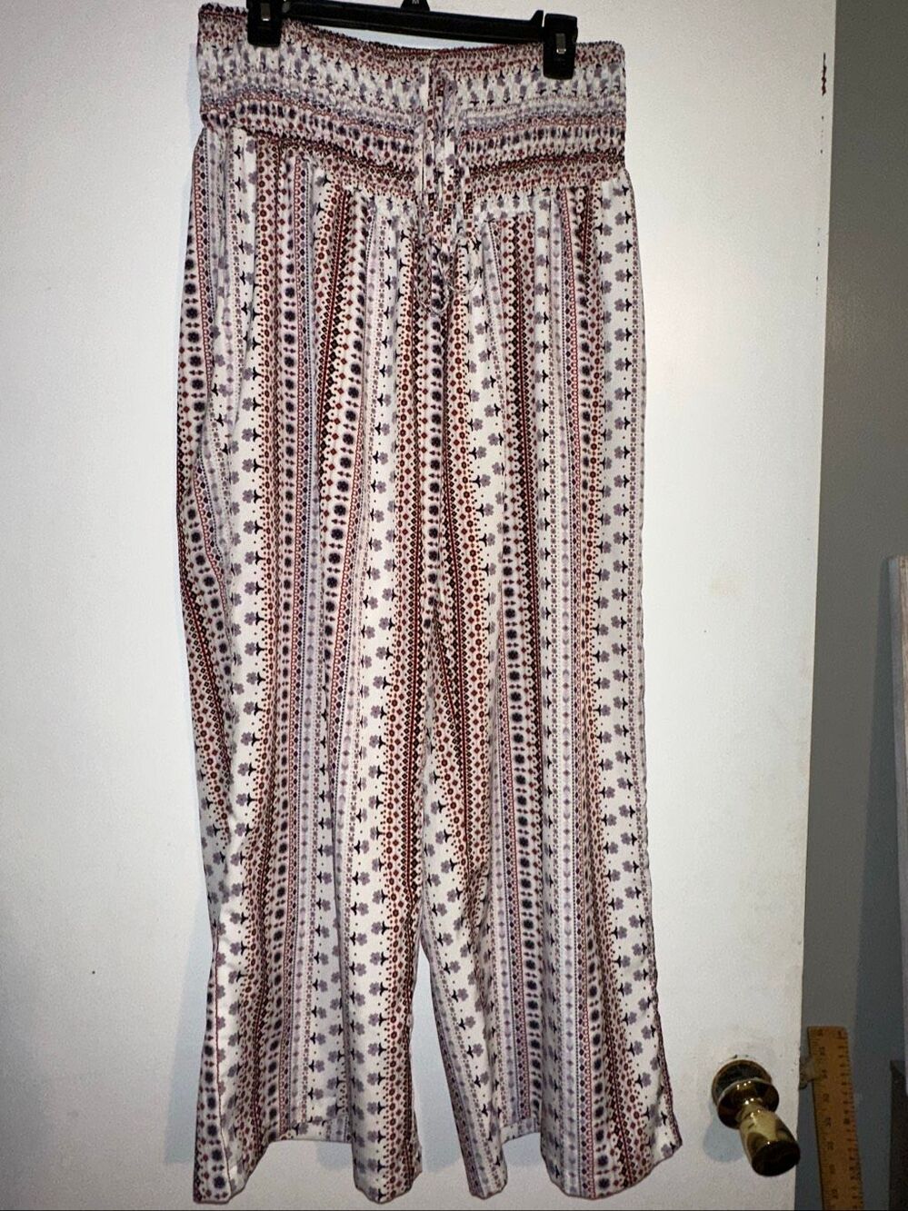 Boho Hippie Aztec Earthy Witchy Floral Wide Leg Pants Womens 1XL Patchouli Grano